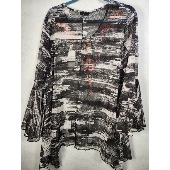 Embroidered Coverup 3X 2X Tunic Mesh Long Sleeve Boho Floral Dor Dor Couture - Picture 8 of 8